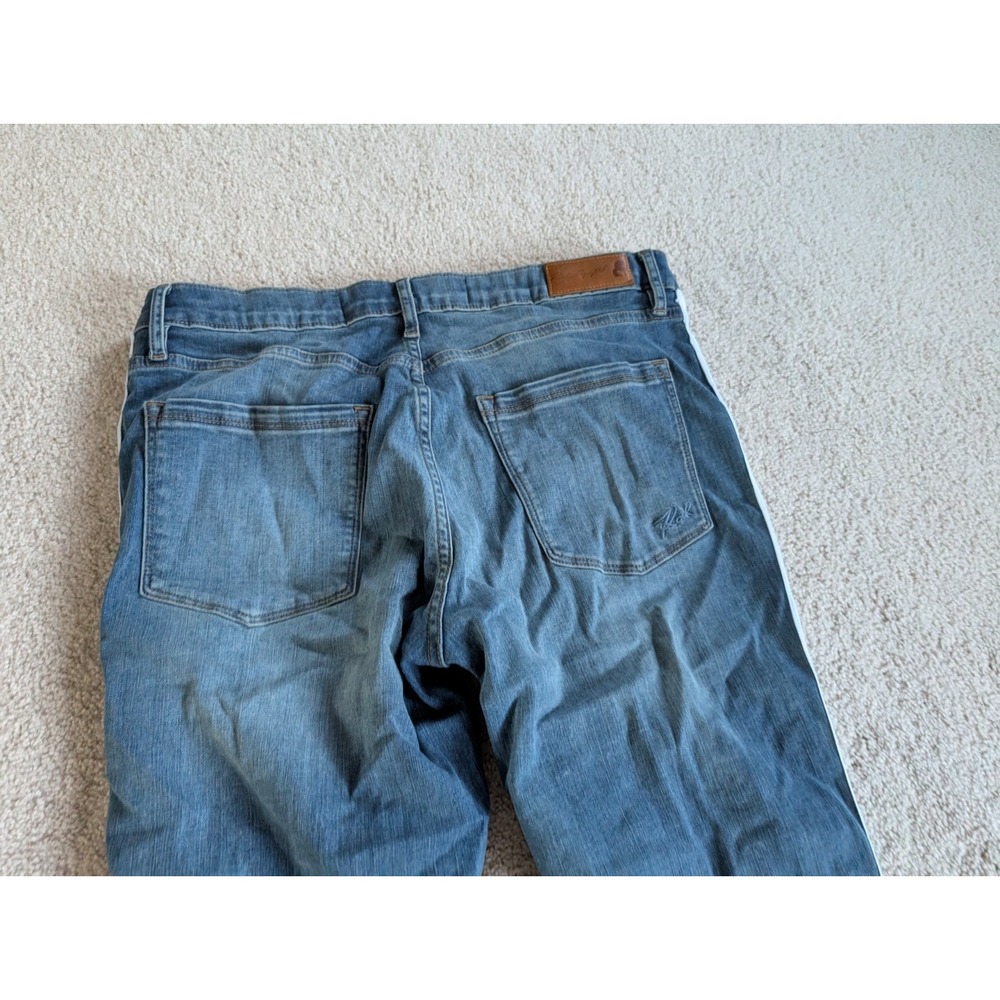 Karl Lagerfeld Blue Denim Side Stripe Straight Leg Pants Womens 12 Logo Tape - Picture 14 of 15